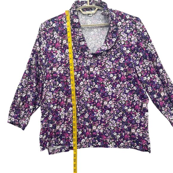 Crown & Ivy Floral Blouse Womens Purple Pink Long Sleeve Ruffle Neck Size XL - Picture 6 of 9